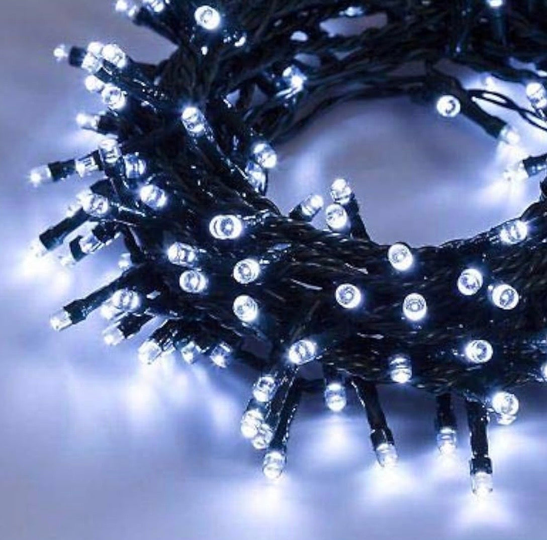 Luci Natalizie a LED – 100 luci bianche fredde con giochi di luce, catena luminosa 9m