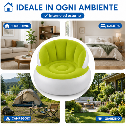 Divano Gonfiabile Singolo, Poltrona Gonfiabile Ø 85 x 74 cm, Poltrona Ergonomica in PVC Resistente, Facile da Gonfiare e Sgonfiare, Leggera e Portatile, per Soggiorno, Camera, Giardino e Campeggio