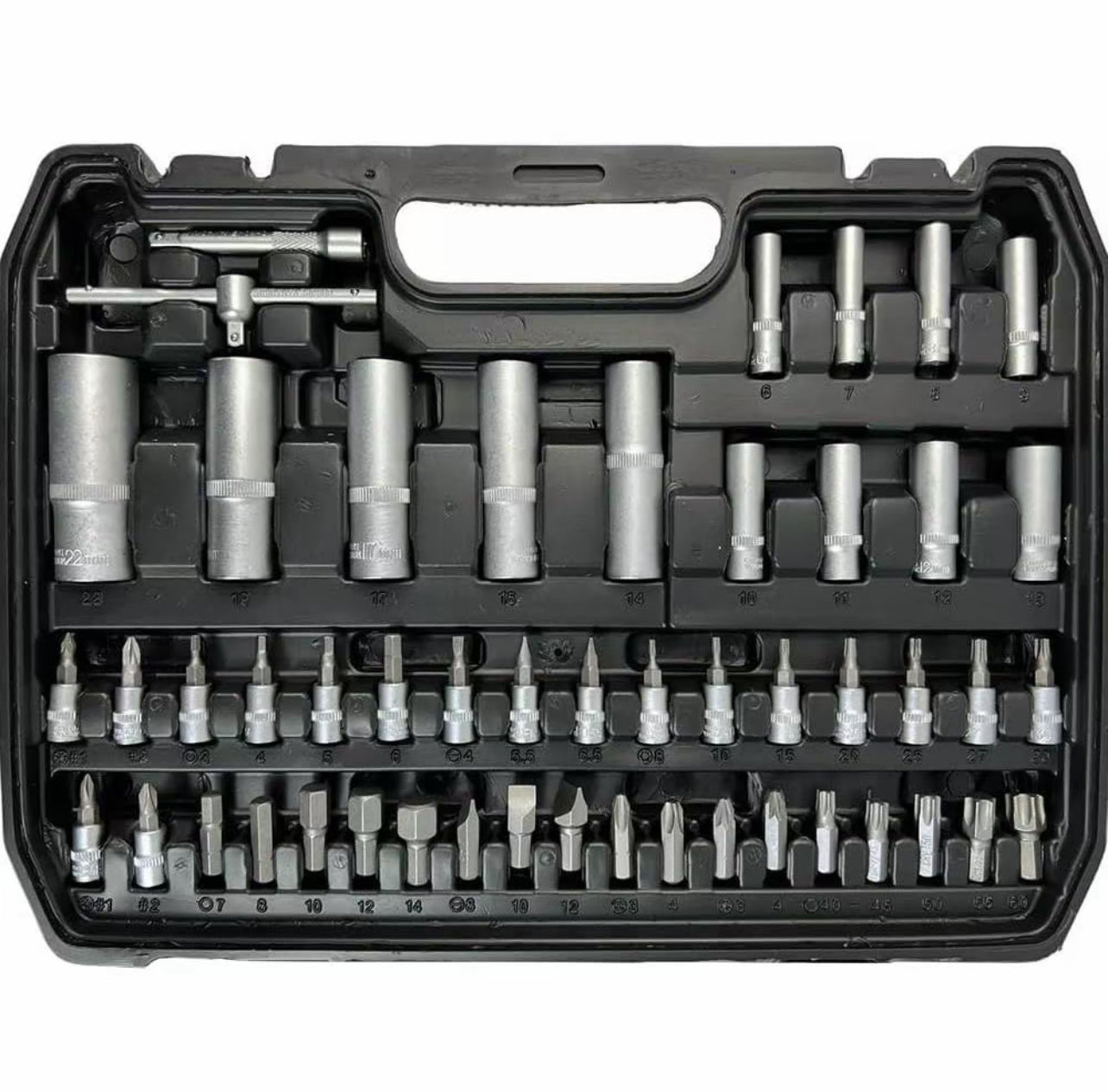 Set Chiavi a Bussola 108 Pezzi con Cricchetto Reversibile, Bussole Metriche, Inserti Bit e Prolunghe, Kit Attrezzi Completo per Riparazioni Auto, Moto e Lavori Fai da Te con Valigetta