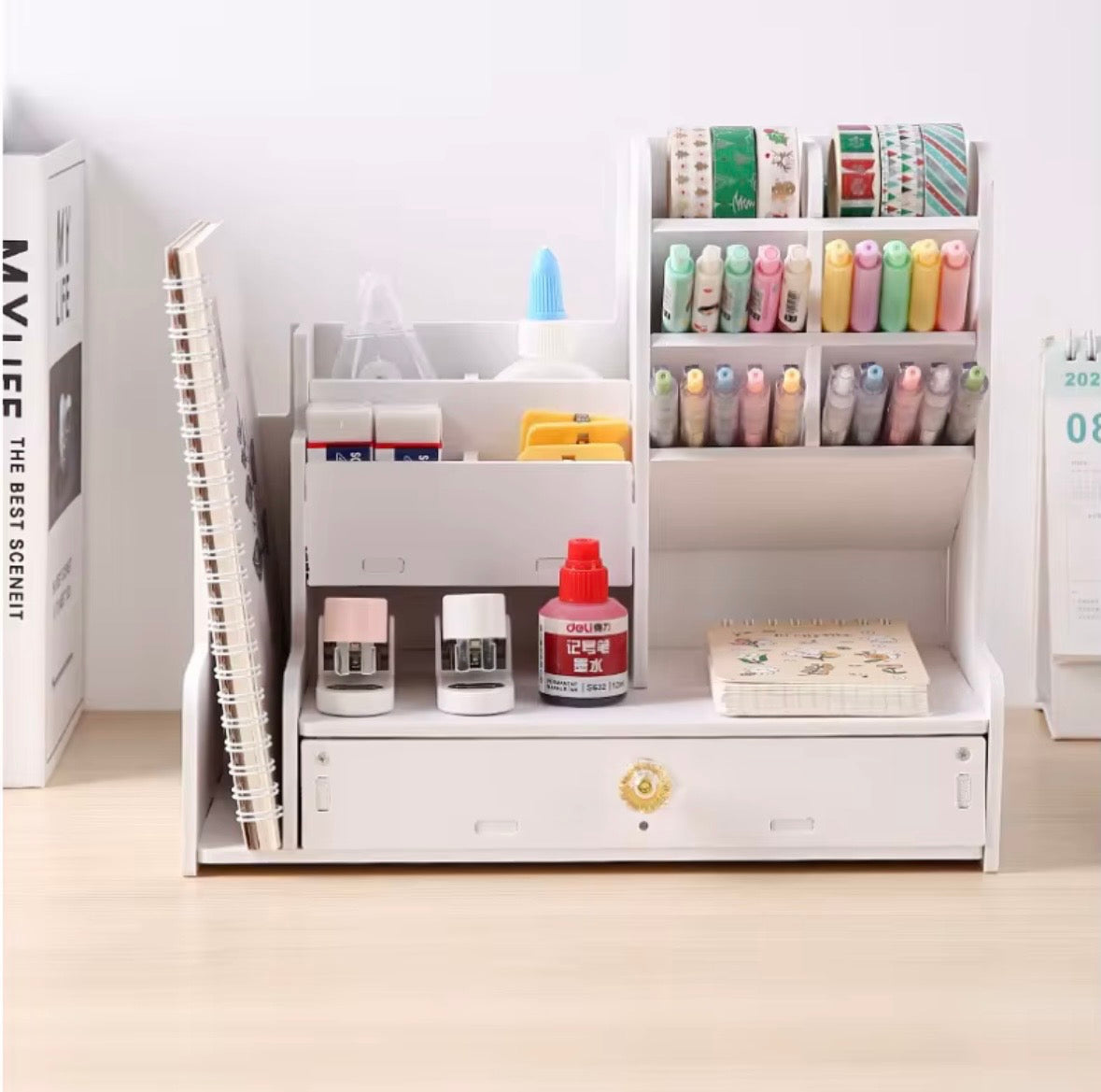 Organizer Trucchi Premium in Legno Bianco con Cassetto Porta Gioielli