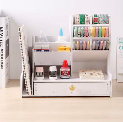 Organizer Trucchi Premium in Legno Bianco con Cassetto Porta Gioielli