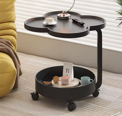 Comodino Salvaspazio su Ruote - Design a Fiore a Due Piani, Perfetto per Soggiorno e Camera da Letto