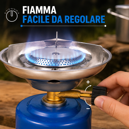 SAFETYCAMPING TR-219 Fornello da Campeggio Portatile, Fornello a Gas Compatto con Bruciatore e Regolazione della Fiamma, per Camping, Picnic, Pesca ed Escursioni Outdoor