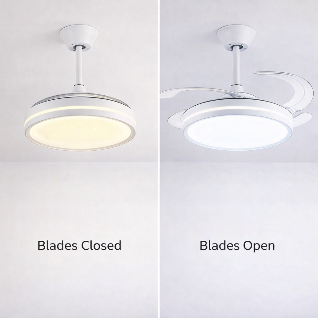 Ventilatore da Soffitto con Luce LED, Pale Retrattili 120 cm, Telecomando Incluso, 3 Temperature Luce, 6 Velocità, Timer, Design Moderno per Soggiorno Camera da Letto
