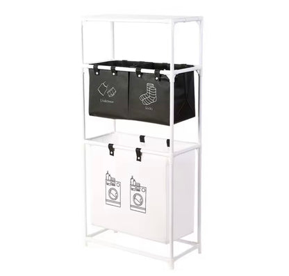 Carrello Portabiancheria Salvaspazio su Ruote - Organizer Lavanderia a 3 Livelli con Ceste Separatori