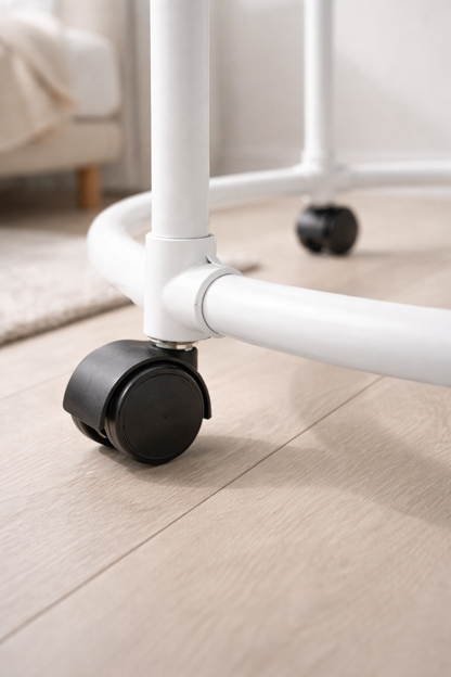 Appendiabiti Circolare con Ruote Bianco 130 cm – Stand Porta Abiti Rotondo in Metallo, Attaccapanni Mobile per Camera da Letto, Guardaroba Aperto Salvaspazio per Casa, Negozio, Boutique