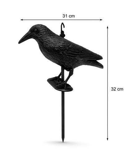 Corvo Spaventapasseri Grande 43 cm con Picchetto 32 cm, Dissuasore Uccelli Realistico Anti Piccioni per Giardino Balcone Terrazzo, Protezione Piante Orto