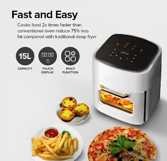 Friggitrice ad Aria Multifunzione 15L con Touch Screen – Cottura Sana, Veloce e Versatile