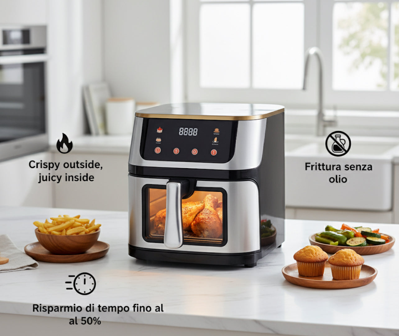 Friggitrice ad Aria Smart con Display LED e Finestra Panoramica 15L