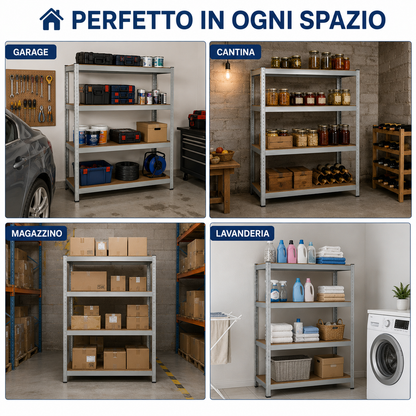 Scaffale Metallico 180x90x40 cm a 5 Ripiani, Scaffalatura in Acciaio Zincato con Ripiani MDF, Sistema ad Incastro Senza Viti, Scaffale Multiuso per Garage, Cantina, Magazzino e Lavanderia