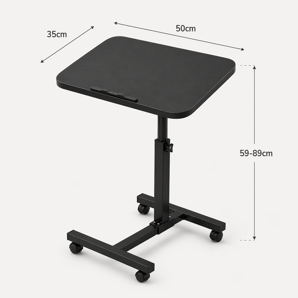 Tavolino Laptop Regolabile con Ruote, Tavolo PC per Divano e Letto, Altezza Regolabile 59–89 cm, Tavolino Porta Notebook Girevole 360°, Scrivania Salvaspazio per Casa Ufficio