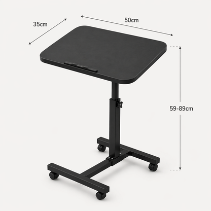 Tavolino Laptop Regolabile con Ruote, Tavolo PC per Divano e Letto, Altezza Regolabile 59–89 cm, Tavolino Porta Notebook Girevole 360°, Scrivania Salvaspazio per Casa Ufficio