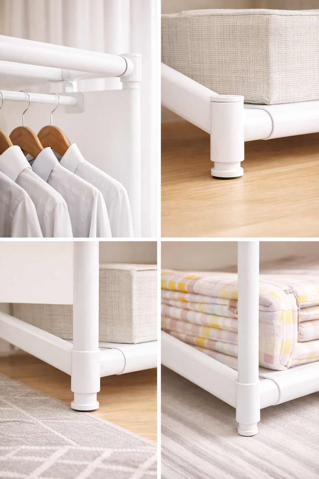 Armadio Guardaroba Aperto 130x170x36 cm con Ripiani e Barra Appendiabiti – Porta Abiti Salvaspazio in Metallo Bianco – Scaffale Vestiti Multifunzione per Camera da Letto, Cabina Armadio, Appartamento