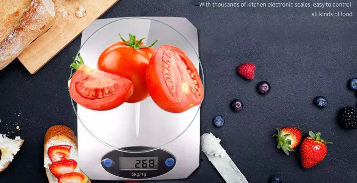 Bilancia da Cucina Digitale di Precisione Mr. Chef® | Piatto in Vetro Temperato, Misura Fino a 1 Grammo, 5 Kg