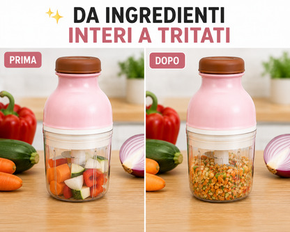 Tritatutto Elettrico Compatto da Cucina, Mini Tritatutto con Contenitore Trasparente e Lame, Chopper per Verdure, Cipolla, Aglio, Erbe Aromatiche e Frutta Secca, Rosa