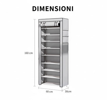 Scarpiera Verticale Salvaspazio con Copertura Antipolvere | 9 Ripiani (160x60x30 cm)