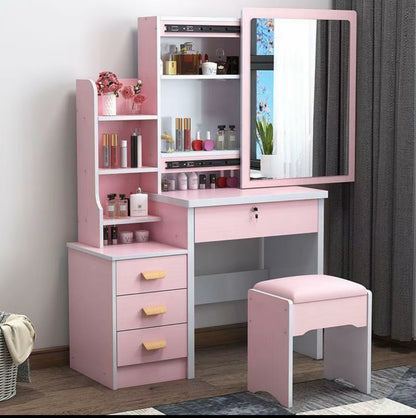 Tavolo da Toeletta con Specchio e Sgabello – Vanity Make Up con 3 Cassetti e Ripiani Portaoggetti – Design Moderno per Camera da Letto – Disponibile in Bianco e Rosa - BDIT ACCESSORI