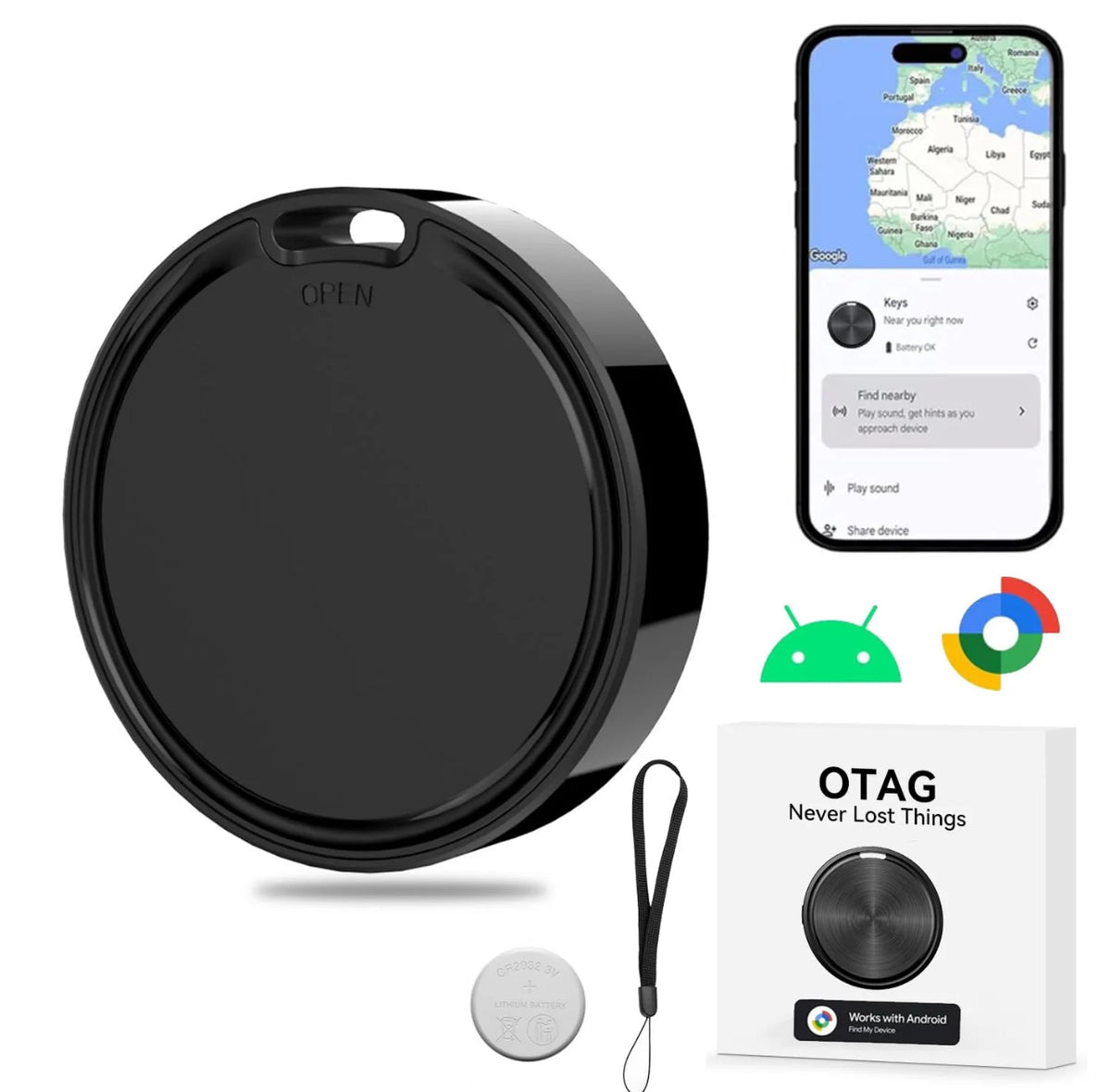 OTAG Dispositivo Anti-Smarrimento – Compatibile con Android Find My Device, Ideale per Chiavi, Zaini, Animali e Altri Oggetti - F8A