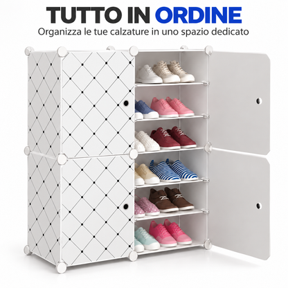 BDIT Accessori Scarpiera Bianca Salvaspazio con Ante, Mobile Portascarpe Modulare con Ripiani Interni, Organizer per Scarpe con Apertura Frontale, per Ingresso, Camera e Guardaroba