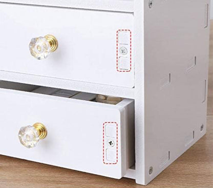 Specchiera da Tavolo con Cassetti – Organizer Make Up in Legno con Specchio Rotondo Orecchie Gatto