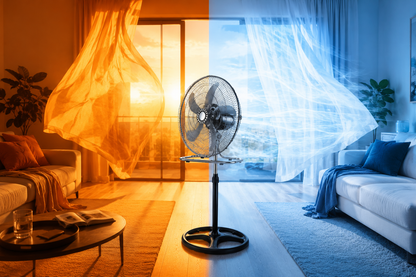 Ventilatore 3 in 1 da Terra e Tavolo Cromato, Ventilatore Oscillante con Piedistallo Regolabile, Ventola Silenziosa ad Alta Potenza, Design Moderno in Metallo per Casa Ufficio Camera
