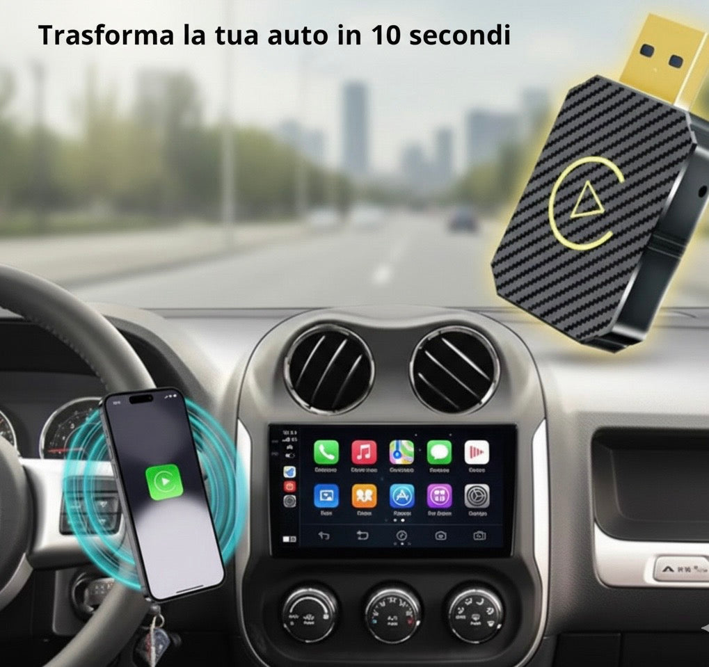 Adattatore Wireless per CarPlay e Android Auto, Convertitore Senza Fili Plug & Play, Dongle USB per Auto con CarPlay Cablato, Connessione Automatica Bluetooth WiFi, Compatibile iOS e Android