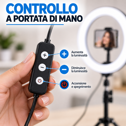 BDIT Accessori Ring Light con Treppiede Regolabile e Supporto Smartphone, Luce ad Anello LED con Comando sul Cavo, Supporto per Telefono per Foto, Video, Makeup, Streaming e Videochiamate