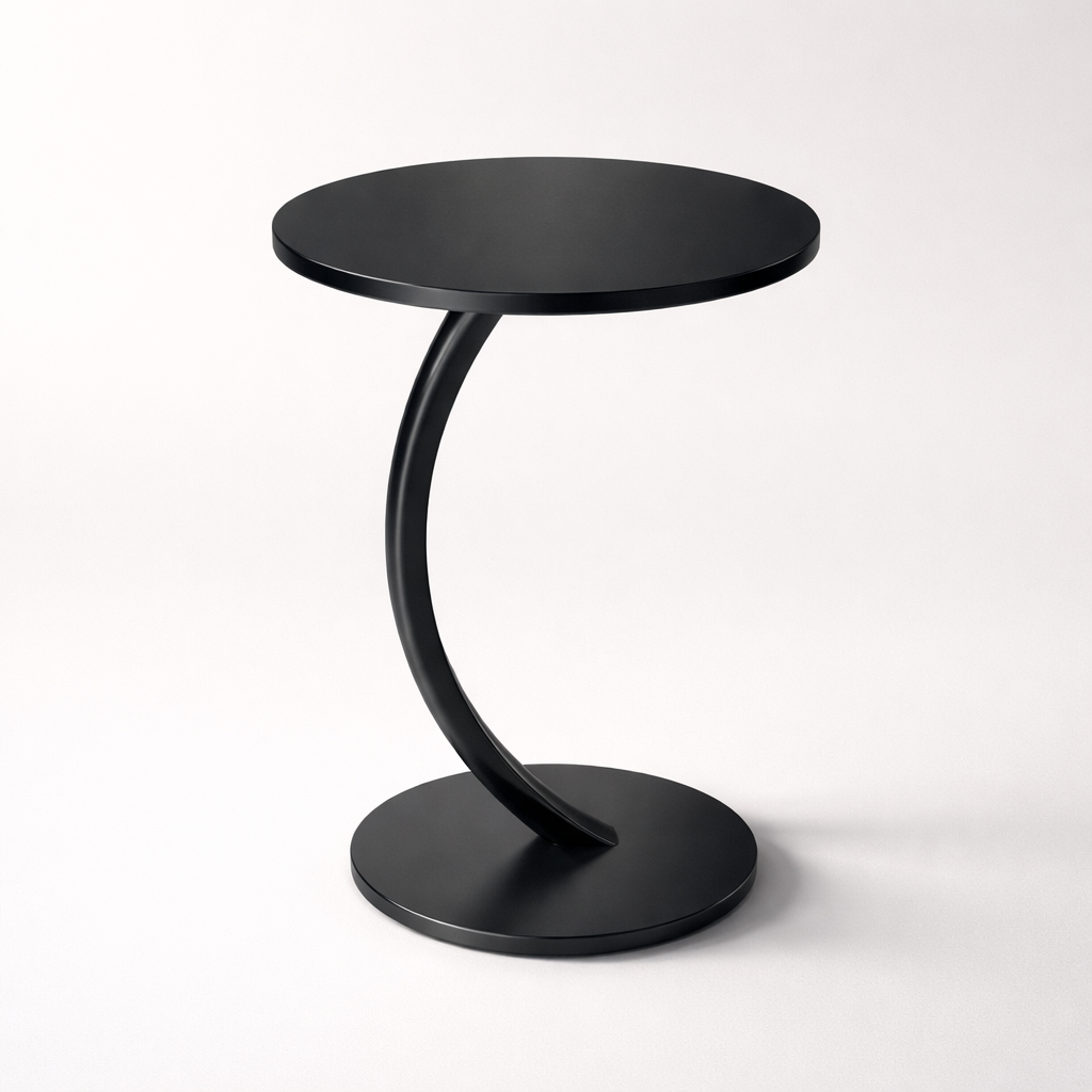 Tavolino Laterale Moderno Curvo, Tavolino Rotondo da Divano Salotto, Tavolo Compatto per Laptop, Caffè e Decorazioni, Design Minimal Salvaspazio, Nero 38x40x62 cm