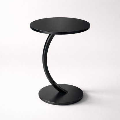 Tavolino Laterale Moderno Curvo, Tavolino Rotondo da Divano Salotto, Tavolo Compatto per Laptop, Caffè e Decorazioni, Design Minimal Salvaspazio, Nero 38x40x62 cm