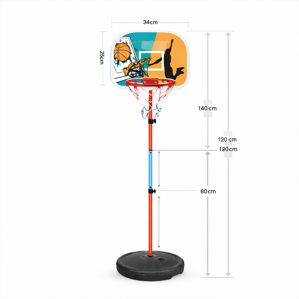 Canestro da Basket per Bambini Regolabile in Altezza fino a 120 cm – Struttura Stabile con Base Riempibile Acqua o Sabbia – Mini Basket da Interno ed Esterno per Casa e Giardino