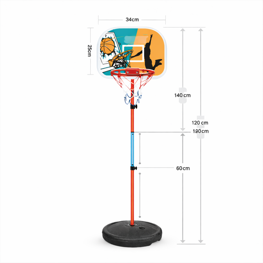 Canestro da Basket per Bambini Regolabile in Altezza fino a 120 cm – Struttura Stabile con Base Riempibile Acqua o Sabbia – Mini Basket da Interno ed Esterno per Casa e Giardino