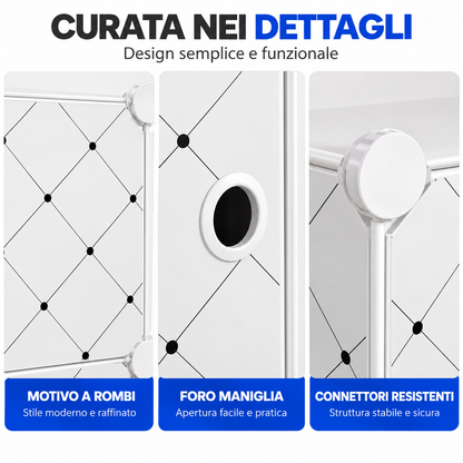BDIT Accessori Scarpiera Bianca Salvaspazio con Ante, Mobile Portascarpe Modulare con Ripiani Interni, Organizer per Scarpe con Apertura Frontale, per Ingresso, Camera e Guardaroba