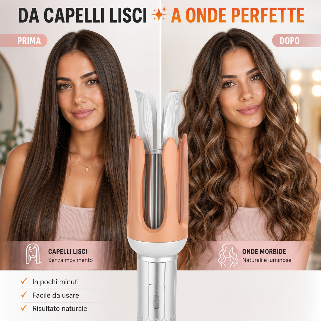 Arricciacapelli Automatico per Onde Naturali, Styler Capelli con Riscaldamento Rapido, 3 Temperature Regolabili, Design Ergonomico, Facile da Usare, Arricciatore Automatico per Capelli Lunghi, Medi e Corti