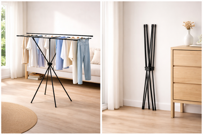 Stendibiancheria Pieghevole Doppia Asta 140x130x55 cm – Stendino Salvaspazio da Interno con Base Stabile a Treppiede – Stendipanni Richiudibile in Metallo per Appartamenti, Studenti, Case Senza Balcone