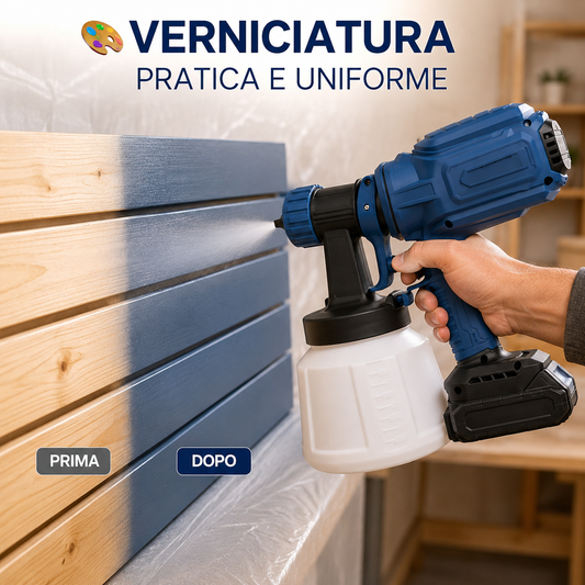 Pistola a Spruzzo per Verniciatura Cordless con Batteria, Verniciatore Elettrico Portatile con Serbatoio Removibile, Spruzzatore per Mobili, Porte, Recinzioni e Progetti Fai da Te