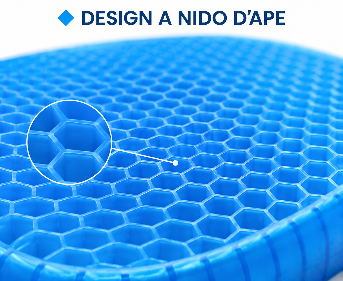 Cuscino in Gel per Seduta con Struttura a Nido d’Ape, Cuscino Comfort con Rivestimento Nero, per Sedia Ufficio, Casa, Auto e Gaming, Design Flessibile Blu