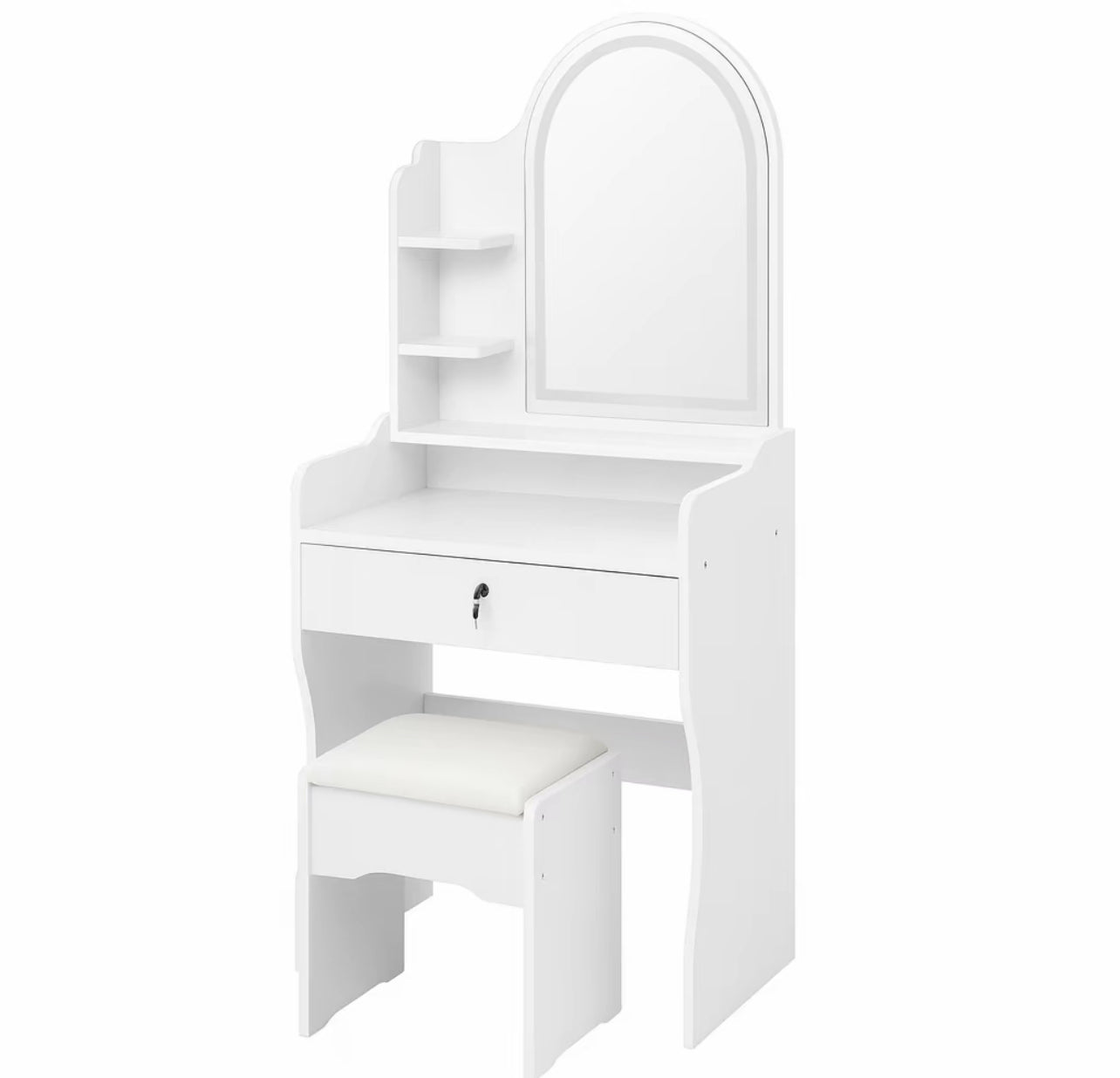 Toeletta Moderna con Specchio a Forma di Cuore e Sgabello - Eleganza e Funzionalità per la Tua Zona Make-up 60x32x118