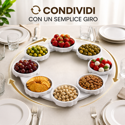 Vassoio Rotante da Tavola con Scomparti, Porta Snack Girevole per Condivisione, Organizer per Dolci, Frutta, Aperitivi e Antipasti, Centro Tavola per Feste, Famiglia e Riunioni