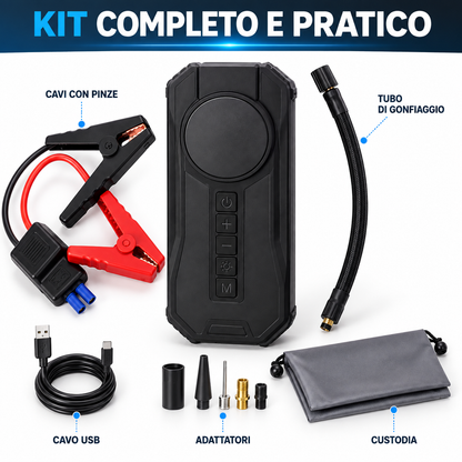 BDIT Accessori Compressore Portatile Multifunzione con Display Digitale, Gonfiatore Pneumatici Auto con Tubo e Adattatori, Cavi con Pinze, Cavo USB e Custodia, Kit Compatto per Auto e Viaggio