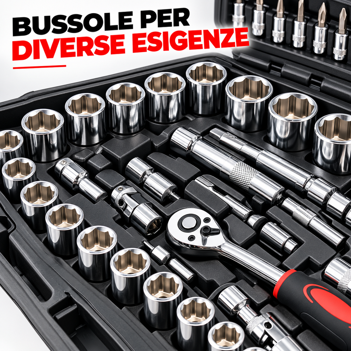 BDIT Accessori Set Chiavi a Bussola con Cricchetti, Valigetta Portautensili Completa con Bussole, Inserti, Prolunghe e Accessori, Kit Utensili per Manutenzione, Auto e Fai da Te