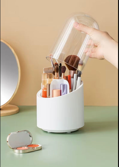 Organizer Porta Trucchi Rotante 360° con Copertura Antipolvere – Porta Pennelli e Cosmetici