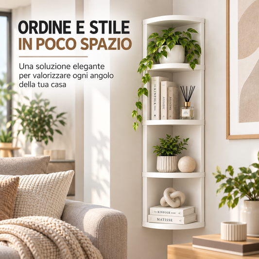 BDIT Accessori Mensola Angolare da Parete Bianca, Scaffale Verticale Salvaspazio 79 x 17,5 cm, Mensola ad Angolo a Più Ripiani per Libri e Decorazioni, Soggiorno, Camera, Studio