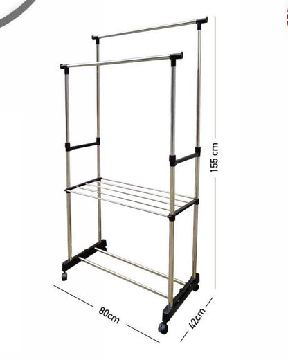 Stender Appendiabiti Doppio Telescopico con Ripiano | Estensibile e Salvaspazio su Ruote