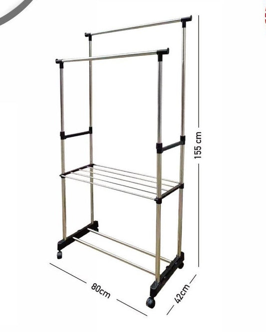 Stender Appendiabiti Doppio Telescopico con Ripiano | Estensibile e Salvaspazio su Ruote