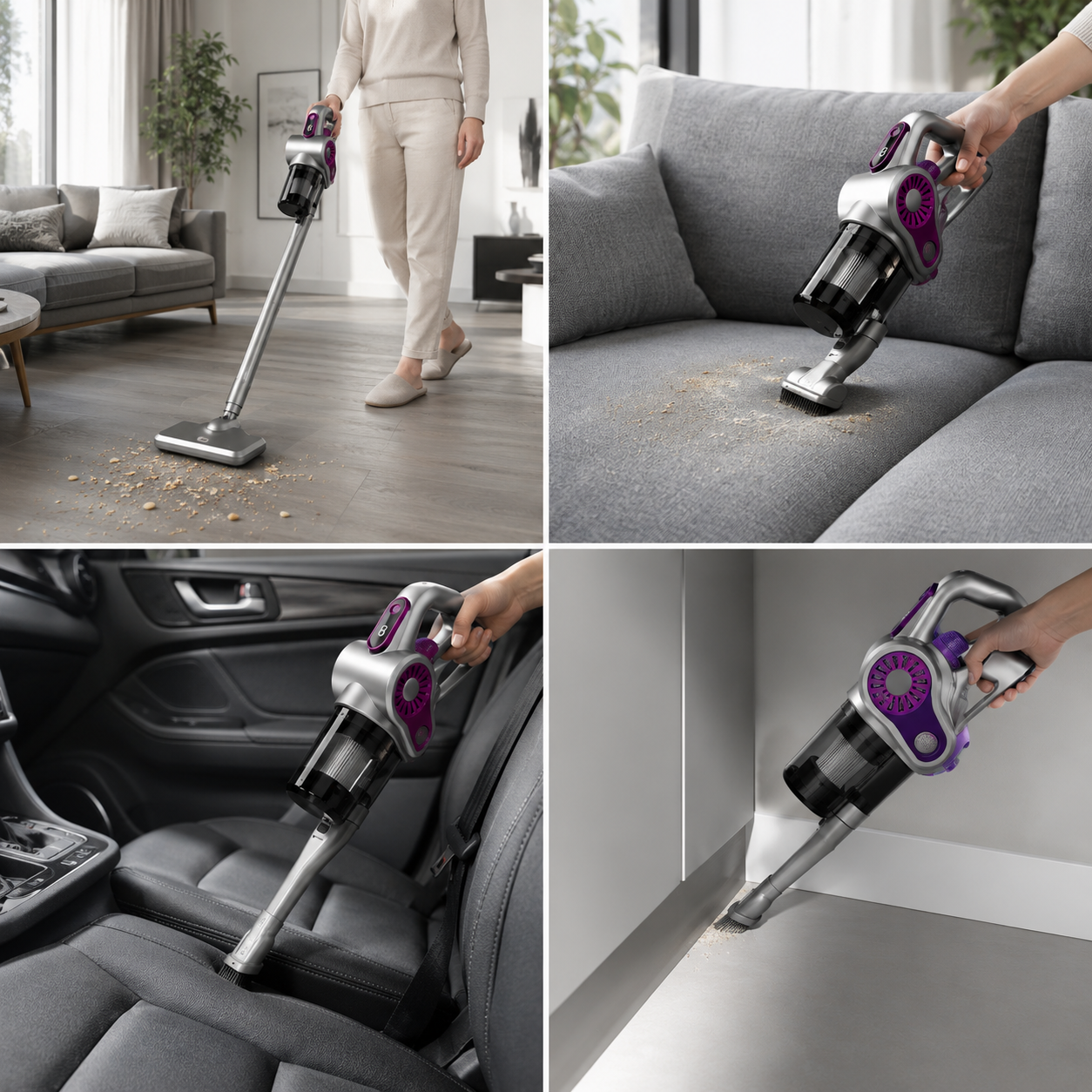 Aspirapolvere Senza Fili 4 in 1, Aspiratore Portatile Ricaricabile, Scopa Elettrica Cordless per Pavimenti Divani Auto e Angoli, Aspirazione Potente con Accessori Multifunzione