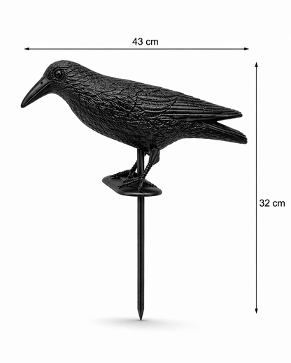 Corvo Spaventapasseri Grande 43 cm con Picchetto 32 cm, Dissuasore Uccelli Realistico Anti Piccioni per Giardino Balcone Terrazzo, Protezione Piante Orto