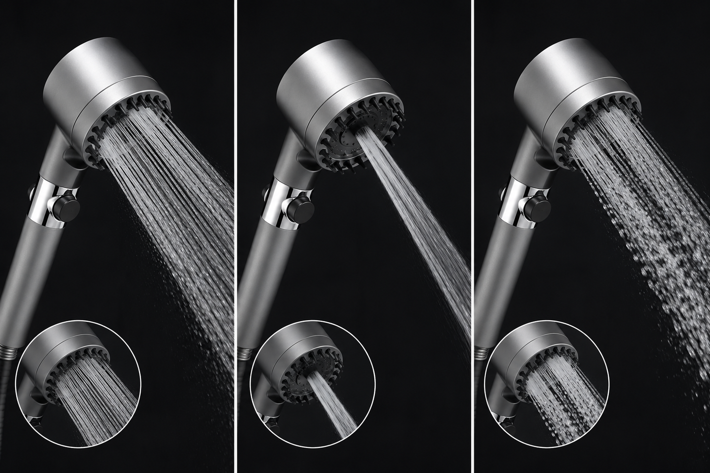Soffione Doccia Alta Pressione con Pulsante Stop, Doccetta Multigetto 3 Modalità, Soffione Doccia con Ventola a Spirale e Filtro Integrato, Ugelli Anticalcare, Risparmio Idrico, Attacco Universale G1/2”