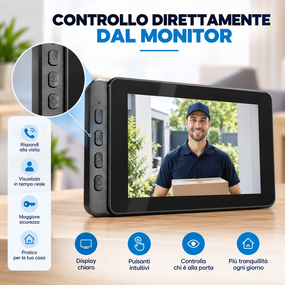 BDIT Accessori Videocitofono Wireless con Monitor, Video Doorbell 2.4G con Unità Esterna e Display Interno, Videocamera per Porta con Monitor, Kit di Installazione e Accessori per Casa