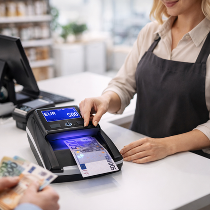 Rilevatore Banconote False Euro, Controllo UV MG IR, Display Digitale, Verifica Rapida Valore, Macchina Compatta per Negozi, Ufficio, Cassa