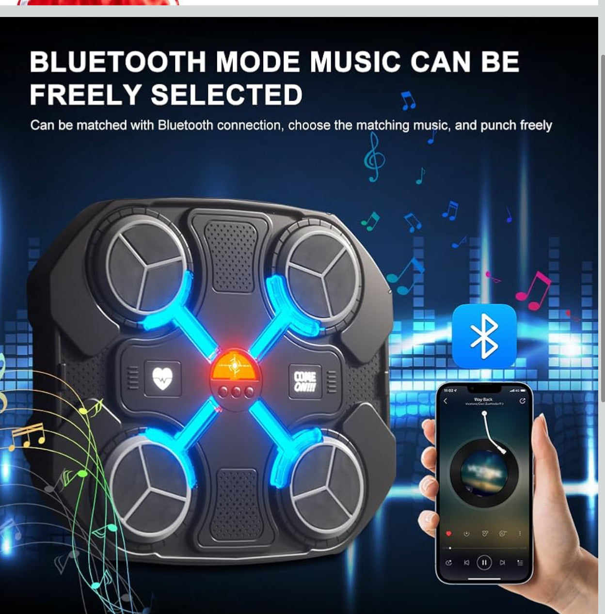 Macchina da Boxe Musicale Extra Large a Parete con LED Dinamico a Colori, Bluetooth, Musica Elettronica e 12 Livelli di Velocità – Allenamento Interattivo per Bambini e Adulti – Ideale per Casa, Interni, Palestre, Allenamenti Fitness e Tempo 27cmx32cm